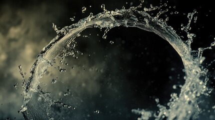 Poster - Captivating Action of Water Splashing in a Circular Motion with Dramatic Lighting and Dark Background, Creating an Abstract and Artistic Composition
