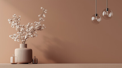 Poster - elegant interior decor featuring soft colors, decorative vases, and simple lighting for a peaceful a