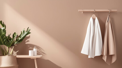 Poster - cozy interior featuring minimalistic decor with draped towels and natural elements in a soothing set