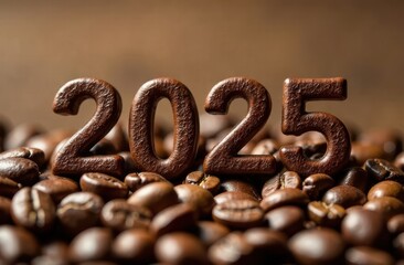 2025 numbers on the center of dark roasted coffee beans