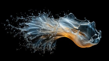 Poster - Captivating Flow of Colorful Water Splash Creating Dynamic Patterns in Black Background, Perfect for Artistic and Eye-Catching Visuals