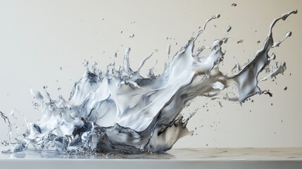 Poster - Dynamic Splash of Metallic Liquid on a Smooth Surface Capturing Fluid Motion and Textures with an Artistic Touch for Abstract Concepts