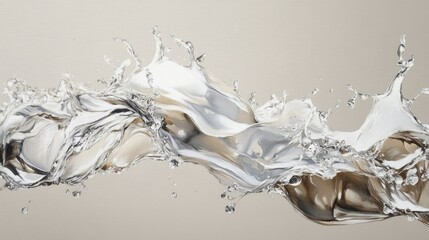 Poster - Stunning Abstract Water Splash with Flowing Waves and Dynamic Motion Captured on a Soft Neutral Background for Artistic and Creative Projects