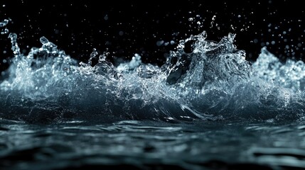 Poster - Splashing Water Droplets in Motion Against a Dark Background Creating a Stunning Visual Experience of Fluid Dynamics and Natural Beauty