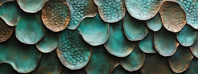 Aufkleber - A textured surface with overlapping circular shapes in shades of teal and copper.
