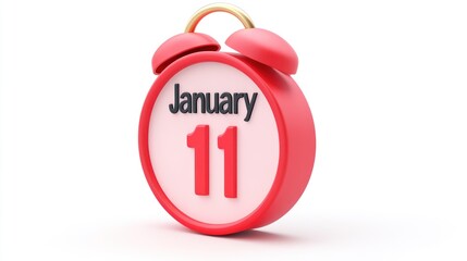 Aufkleber - A red alarm clock displaying the date January 11.
