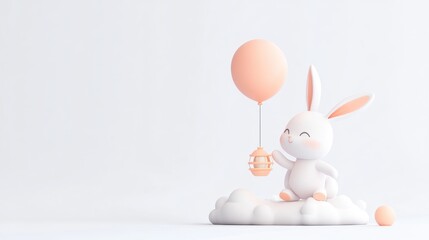 Aufkleber - A cute bunny holding a balloon, sitting on a cloud, evoking a playful and whimsical mood.