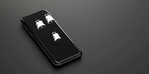 Fototapete - A sleek smartphone displaying three notification icons on a dark surface.