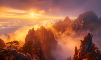 Wall Mural - sunset in the mountains