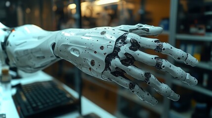 Poster - high-tech robotic arm showcased in a modern workshop during the daytime