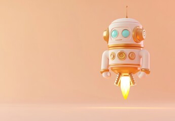 Leinwandbilder - a whimsical robot with a rocket, floating against a soft background.