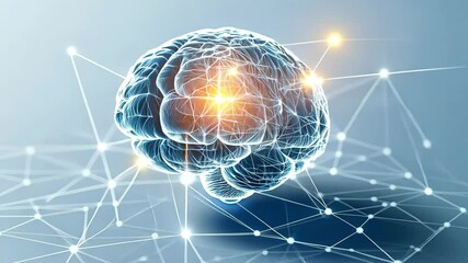 Poster - Glowing Brain with Connecting Lines and Abstract Digital Background for Technology Themes