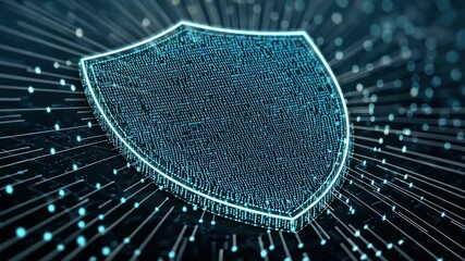 Poster - Futuristic Shield Icon with Dynamic Digital Background and Glow Effects in Blue