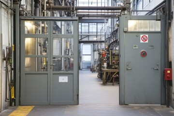 Fototapete - Industrial interior featuring two doors in a factory setting.
