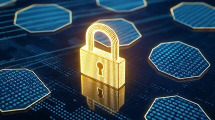 Aufkleber - Glowing Digital Padlock on Hexagonal Background with Data Patterns and Cybersecurity Theme