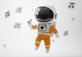 Poster - A cheerful astronaut floats in space surrounded by musical notes.