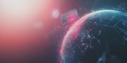 Poster - A digital representation of Earth with data visualization elements and glowing particles.