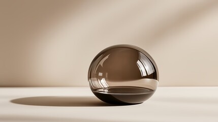 Poster - elegant brown glass sphere casting soft shadows on a minimalist surface in warm natural light