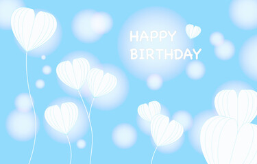 Wall Mural - Happy birthday card.Birthday template background with white paper cut out hearts on blue background.Cute vector graphic illustration wallpaper.