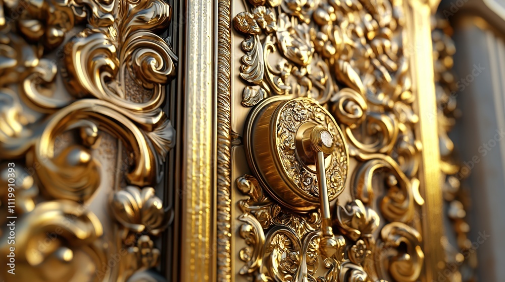 Protection Strategi Textures background featuring a golden lock and luxurious gold foil textures in ...