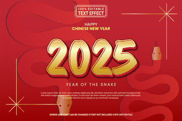 Aufkleber - Editable text effect 2025 Chinese New Year 3d cartoon template style modern premium vector