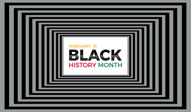A black history month poster/ banner with a black themed design. The poster is black and white with a black and grey themed border. The poster is titled 