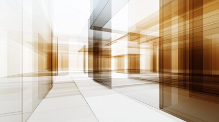 Poster - Abstract architectural space with overlapping transparent structures and warm tones.