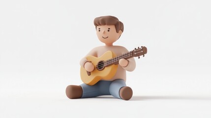 Poster - A cheerful cartoon character sitting and playing an acoustic guitar.