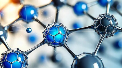 Poster - Abstract Molecular Structure with Blue and Silver Spheres in a Futuristic Design