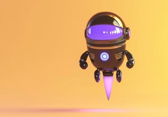 Fototapete - A futuristic robot character with a sleek design, hovering against a vibrant background.