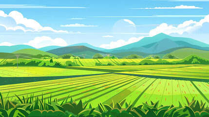 Wall Mural - landscape with green grass and blue sky