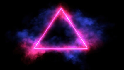 Poster - A glowing pink triangle surrounded by colorful smoke on a black background.
