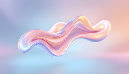 This 3D modern geometric background is made up of a 3d holographic liquid wave, iridescent chrome fluid silk. Abstract geometric background with transparent iridescent holographic ribbon, 3d render