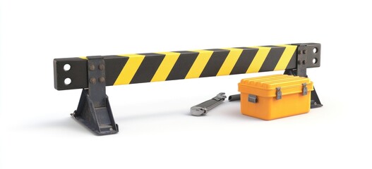 Poster - A construction scene featuring a safety barrier, toolbox, and wrench for maintenance tasks.