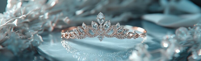Poster - A delicate tiara adorned with sparkling jewels, resting on a reflective surface.