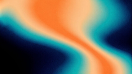 Aufkleber - Vibrant orange teal white psychedelic grainy gradient color flow wave on black background, music cover dance party poster design. Hyber realistic of grainy gradient color flow wave on black background