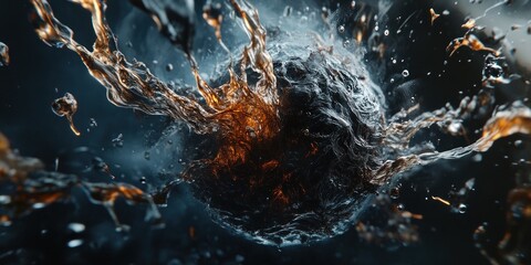 Leinwandbilder - A dynamic splash of liquid surrounding a dark sphere, showcasing motion and contrast.