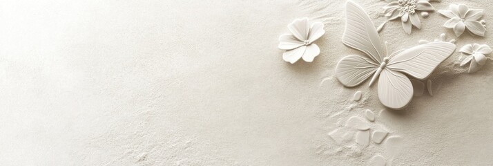 Aufkleber - A serene, textured background featuring a butterfly and floral elements in soft tones.