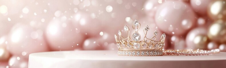 Poster - A delicate crown on a soft pink background, symbolizing beauty and elegance.