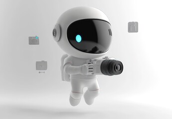 Aufkleber - A cute astronaut character holding a camera in a minimalist environment.