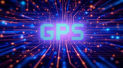 Poster - Digital Matrix Binary Code Forming GPS Acronym for Global Positioning System Technology Concept