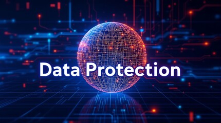 Poster - Holographic Data Protection Sphere Illustrating Cybersecurity and Information Security