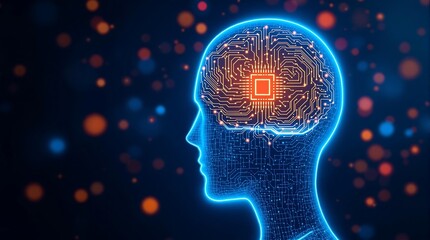 Poster - Human Brain with Implanted Neural Ink Chip and Neural Connection to Computer Neuroengineering Concept