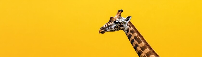 Poster - A close-up of a giraffe's head against a vibrant yellow background.