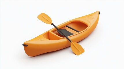 Fototapete - A vibrant orange kayak with paddles, designed for water recreation and adventure.