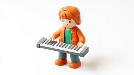 Poster - A playful figure holding a keyboard instrument, representing music and creativity.