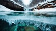 © svastix - This serene photograph captures a pristine icy watercourse as it flows gently beneath transparent sheets of ice, showcasing the tranquil beauty and purity of winter landscapes.
