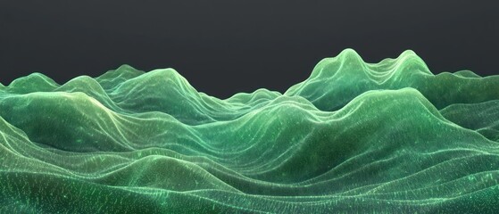 Poster - Abstract green wave-like patterns create a digital landscape with depth and movement.