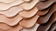 © maxa0109 - Neutral cosmetic swatches and creamy makeup texture background. Beauty trends 2025 featuring pantone 17-1320 mocha mousse. Close up view of palette of beige, brown and beige shades