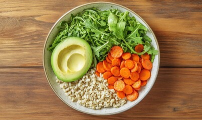 Poster - A healthy bowl featuring avocado, arugula, carrots, and grains for a nutritious meal.